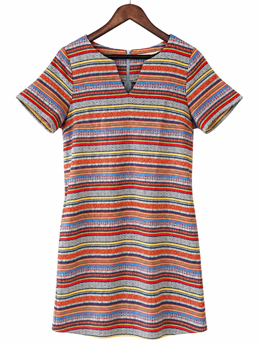 Ellison multicolor geometric/tribal stripe shift dres